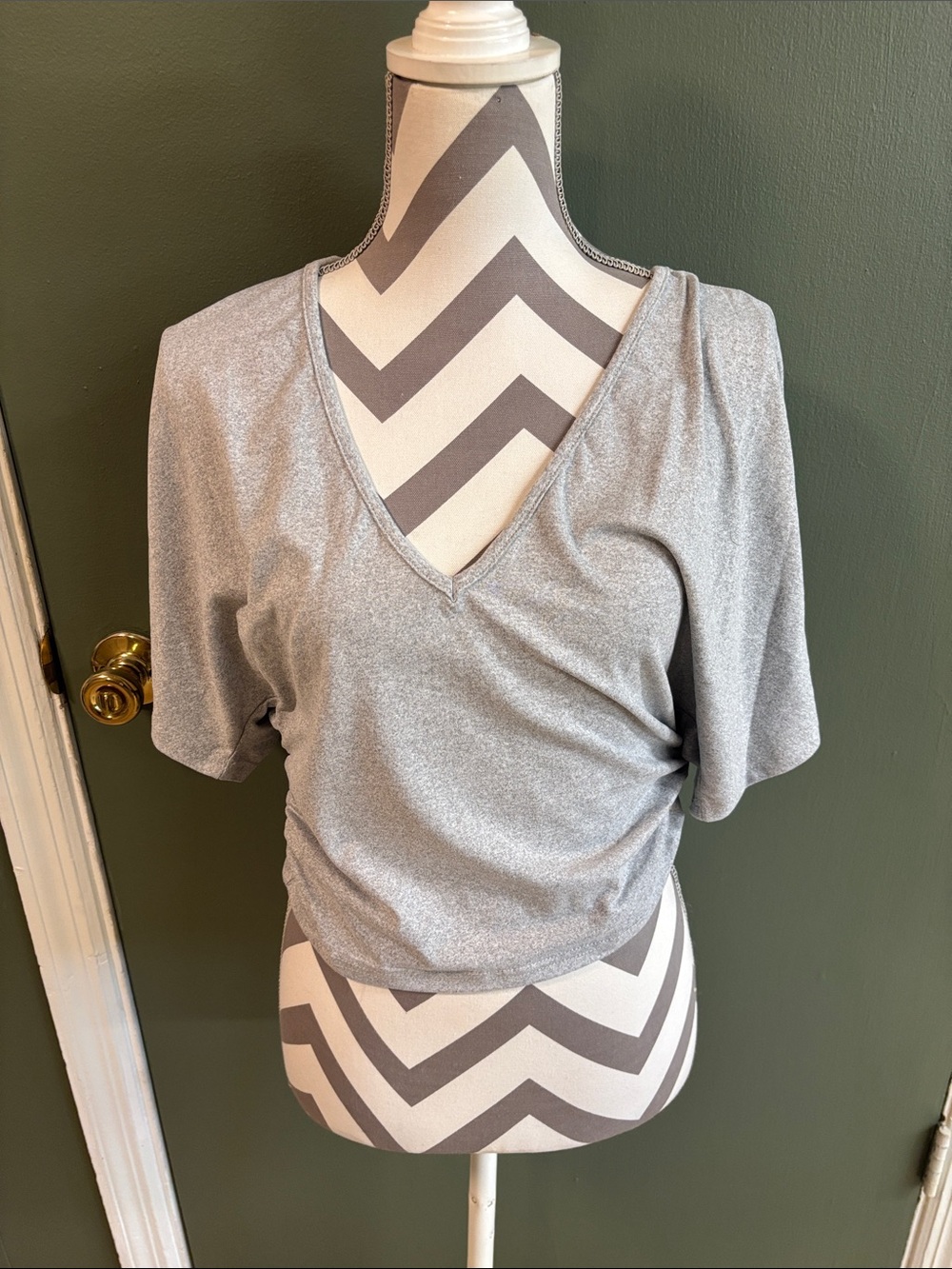 Women's Silver V-Neck Short Sleeve Top
